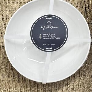 Maison Neuve 4-White PASTA Bowls- Beaded Rim Design. TAZONES DE PASTA 8”Blanca